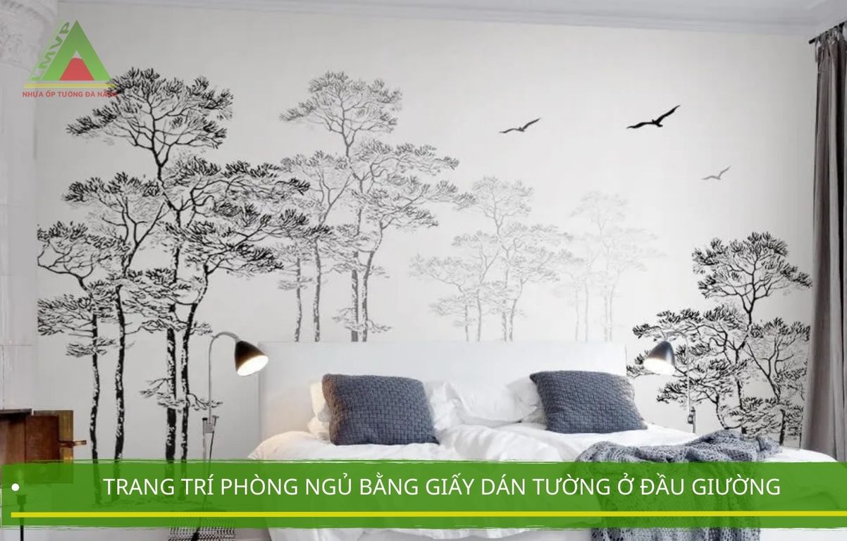 Trang trí phòng ngủ bằng giấy dán tường ở đầu giường